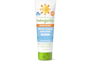 Babyganics SPF 50 Mineral Sunscreen Lotion, Sheer Blend, UVA UVB Protection, Octinoxate & Oxybenzone Free, Water Resistant, Fragrance Free, 8 oz