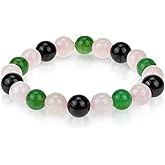 Crystal Agate Triple Stone Bracelet – Rose Quartz, Red Garnet & Green Aventurine – 10mm Natural Gemstone Beaded Stretch Bracelet – Healing, Meditation & Reiki Energy Gift