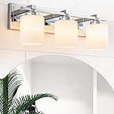 BrkNit 3 Light Modern Bathroom Light Fixtures Over Mirror, Chrome Vanity Lights for Bathroom Wall Sconces with Milky White Gl