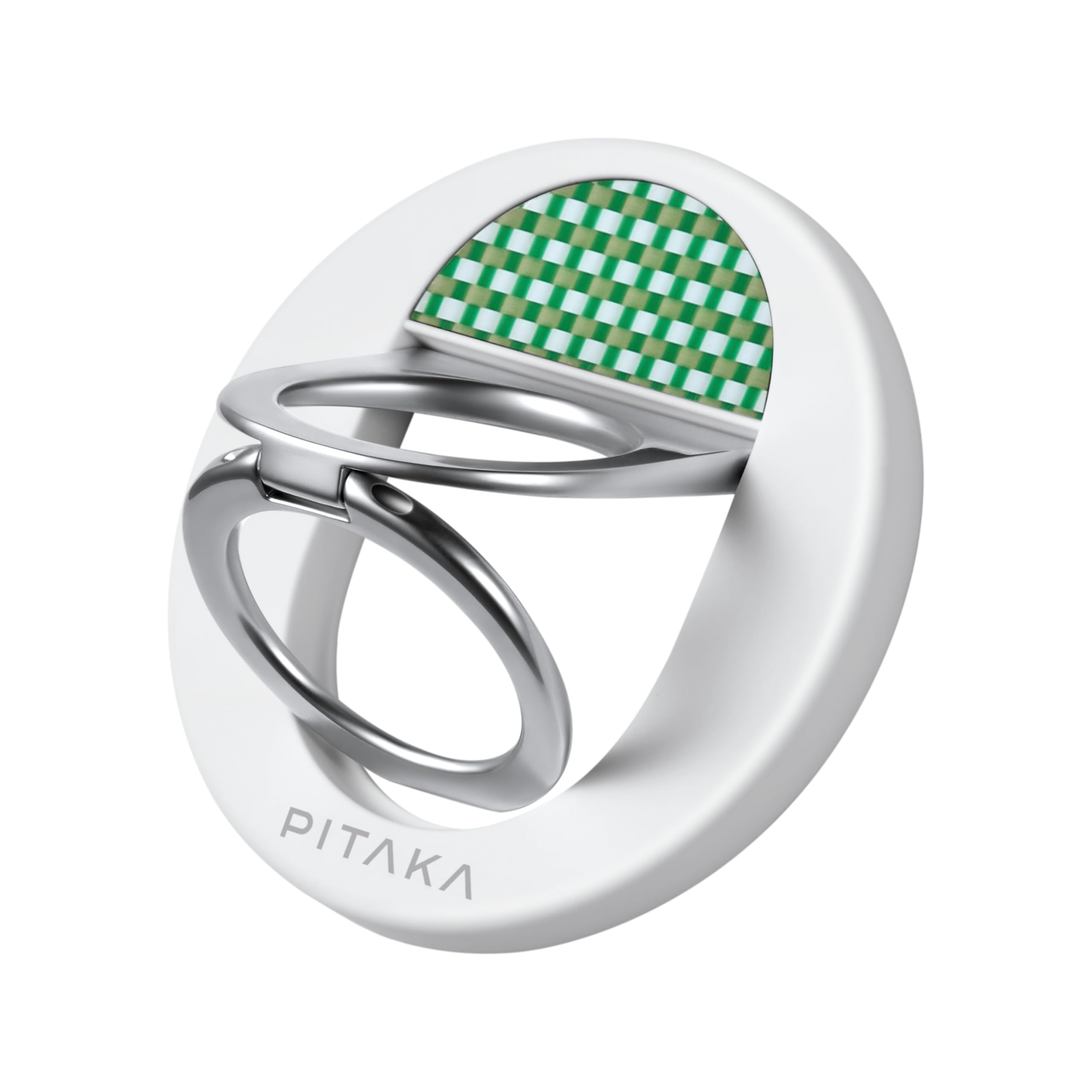 PITAKA Double-Ring Mobile Phone Holder Compatible with Magsafe Magnetic Grip Multi-angles Adjustable Finger Holder for iPhone 16/15/14/13/12 Series Made of Aramid Fibre [MagEZ Grip 3] Forest Green