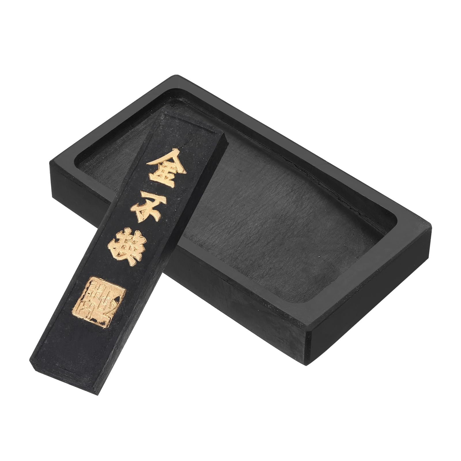 PATIKIL 5 Inch Chinese Calligraphy Inkstone with Ink Stick, Rectangle Ink Stone Tray for Traditional Calligraphy Practice Painting Drawing, Black