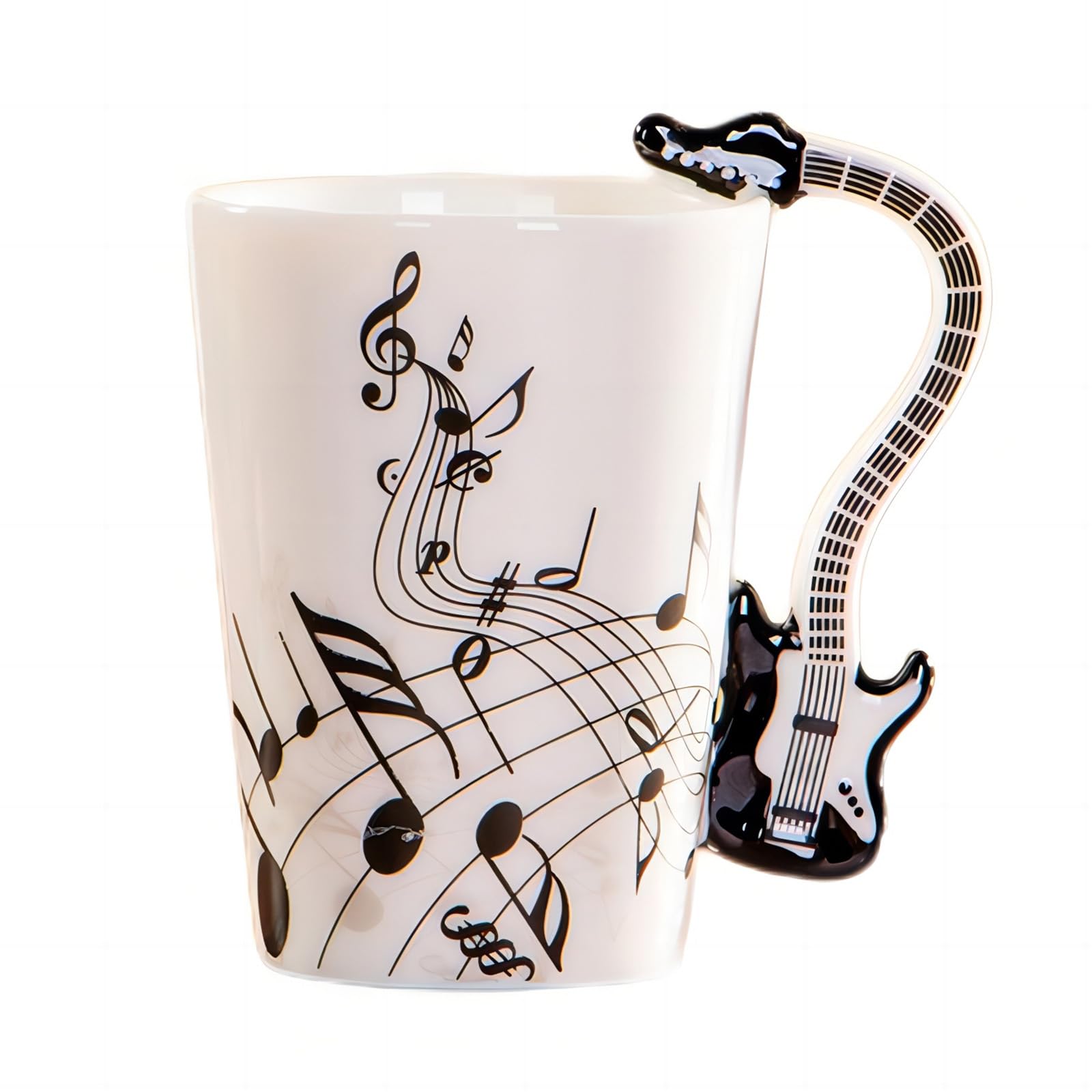 MBSM 8.5oz Creative Music Mug Violin Style Guitar Ceramic Mug Coffee Tea Milk Stave Cups with Handle Coffee Mugs Novelty Gifts (Black Electric Guitar)