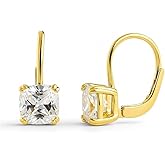 BERRICLE Sterling Silver CZ Solitaire Cubic Zirconia Leverback Drop Dangle Earrings for Women, Asscher/Bezel/Cushion/Emerald/Princess Cut, 1.2-4 Carat, Rose Gold/Yellow Gold/Rhodium Plated