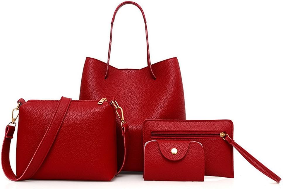 Sonnena Bags Clearence Set 4Pcs Women Pattern Leather Handbag+Crossbody Bag+Messenger Bag+Card Package