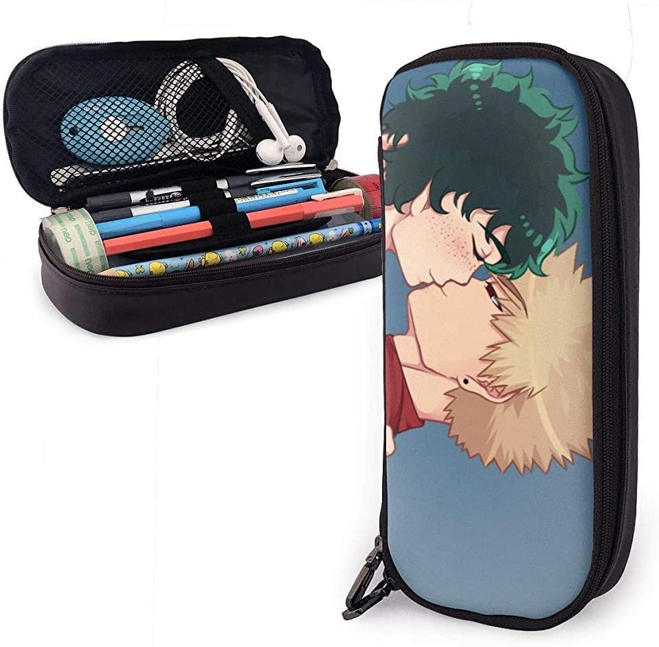 My Hero Academia Bakudeku Kiss PU Leather Pencil Case with Zipper, Pouch Stationary Bag Student Office Girls Boys Kids Adult