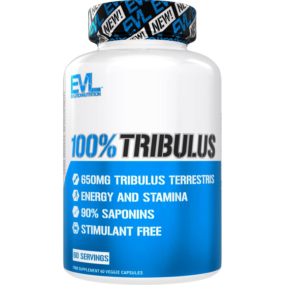 Evlution Nutrition 100% Pure Tribulus Terrestris Extract - Maximum Potency 90% Steroidal Saponins, Testosterone Booster and Estrogen Blocker Support - 60 Capsules