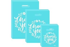 MJOGGOTT 300 Pieces Thank You Merchandise Bags, 3 Size Thank You Gift Bags with Handles, Plastic Bags for Small Business, Bulk Merchandise Bags for Wedding Party Stores Packaging Wholesale Goodie Bags
