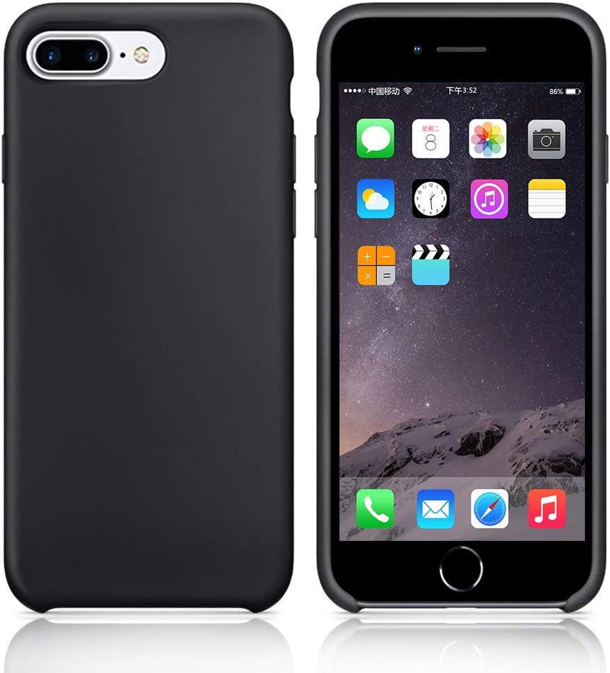Lamzu iPhone 8 Plus Case/iPhone 7 Plus Case, Soft Smooth Shockproof Silicone Rubber Case with Soft Fiber Lining Compatible with iPhone 8 Plus / 7 Plus, Blackh4