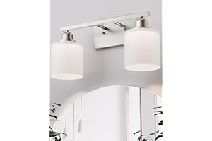 Sailstar 2-Light Bathroom Light Fixtures Over Mirror, Brushed Nickel Vanity Lights, Modern Bathroom Vanity Light, Glass Shade & Anti-Rust Nickel Finished, Bathroom Light for Small Space
