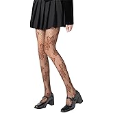 Mrotrida Women's Floral Patterned Fishnet Tights Y2k Gothic Flower Lace See Through Pantyhose Stocking