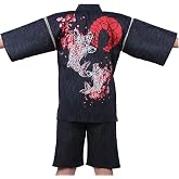 FANCY PUMPKIN Jinbei Men's Japanese Yukata Japanese Kimono Home Robe Pajamas Dressing Gown