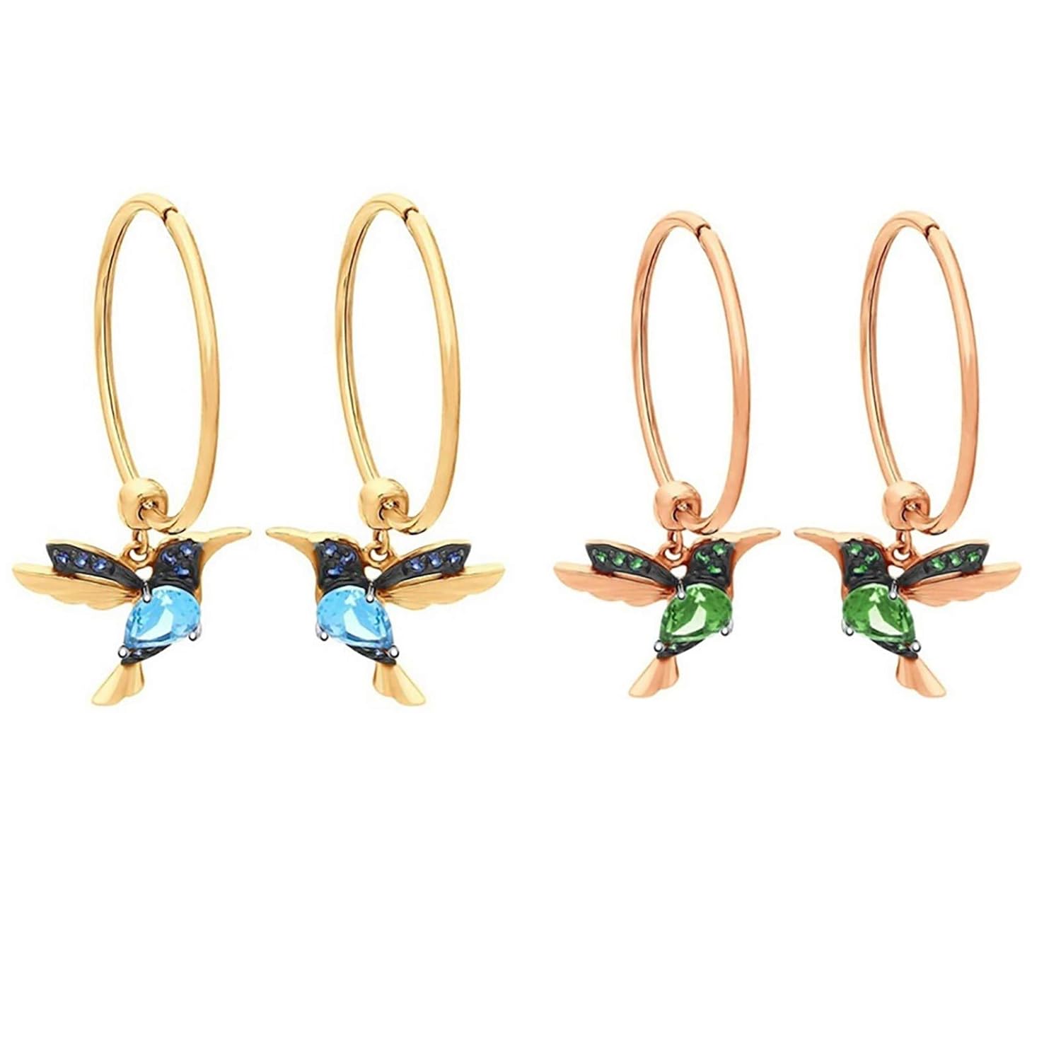 Buy 2 Pairs Hummingbird Rhinestone Hoop Earrings Elegant Hummingbird