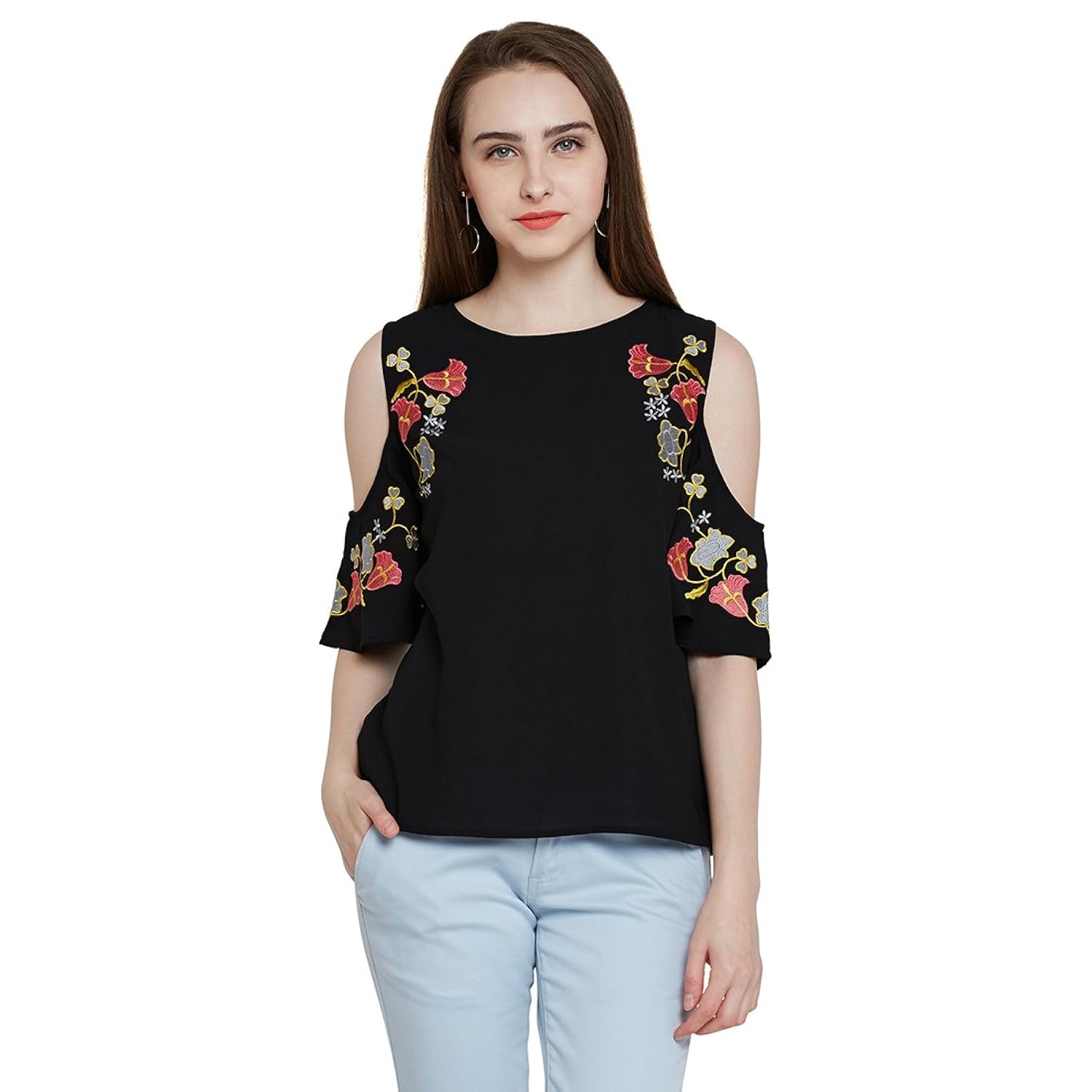 rare women black solid top