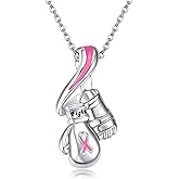 URONE Boxing Gloves Necklace Sterling Silver Breast Cancer Awareness Pendant Necklace Cancer Survivor Jewelry Gifts for Women