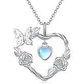 Plesitep Natural Moonstone Butterfly Pendant Necklace for Women 925 Sterling Silver Moonstone Gemstone Jewelry for Her