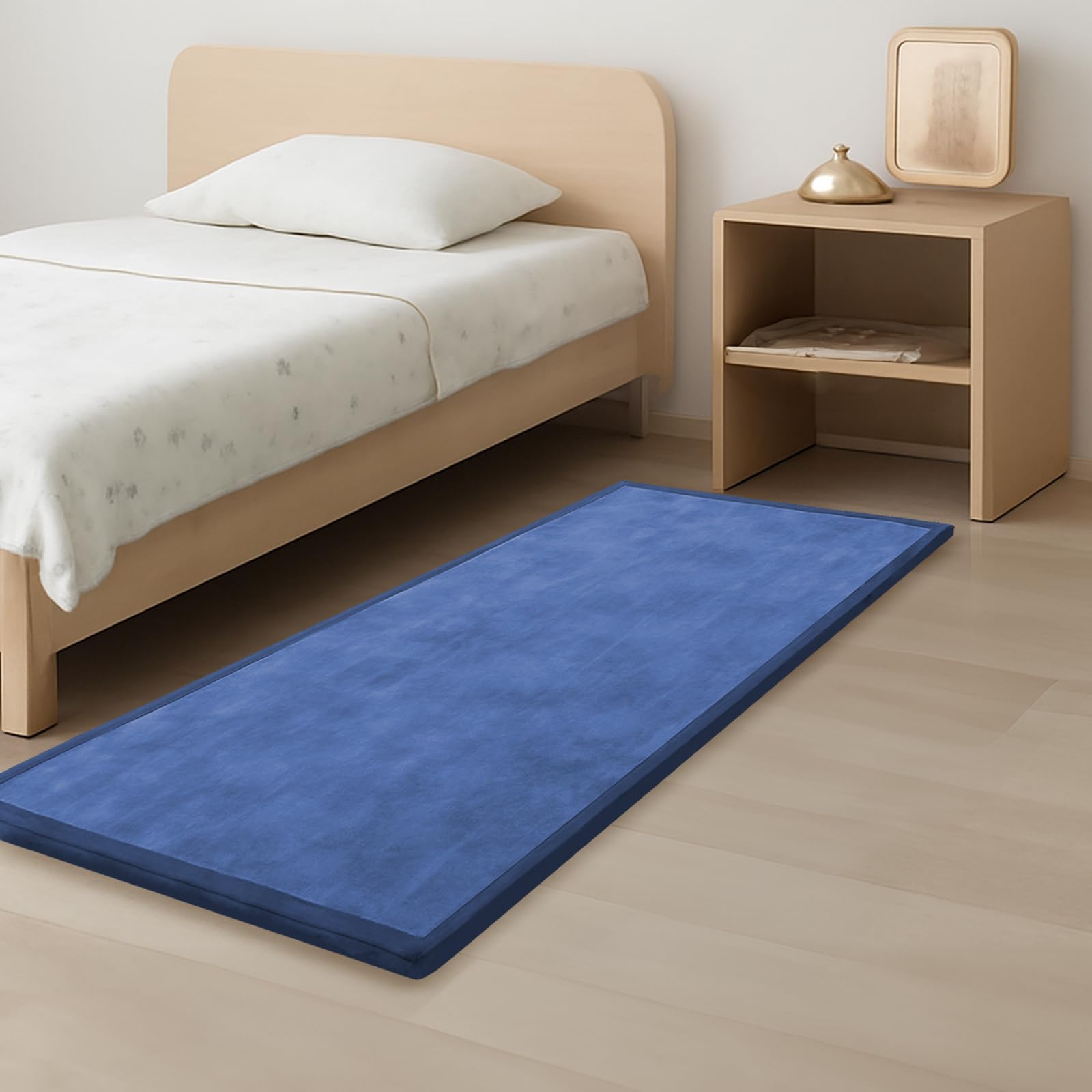 Photo 1 of PaPaMat 1.3" Thick Baby Play Mat for Floor, 28x72 Foam Tummy Time Mat, Padded Support Soft Plush Bedside Rugs for Infant Kids Toddler Crawling Kick Activity (Royal Blue)