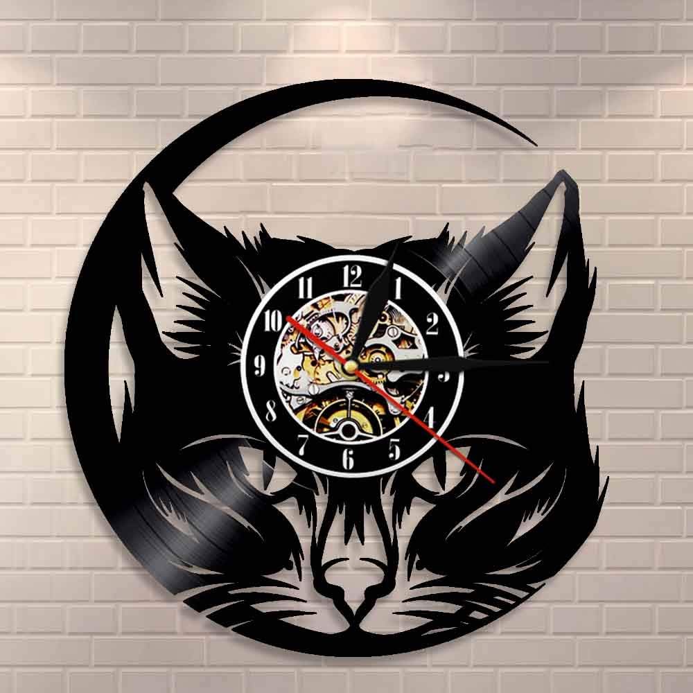 DJDLNK Cat Head Wall Clock Black Cat Clock Wall Art Cat Shop Decor