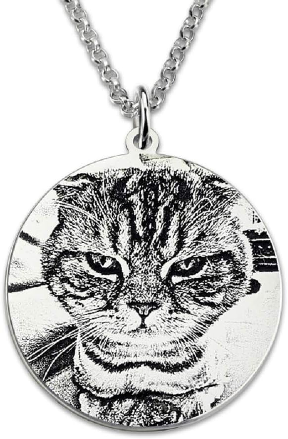 dytinine Personalized Pet/Cat/Dog Picture Jewelry Custom Photo Necklace Pendant Silver Pet Memorial Double Sided Pendant for Men/Women/Girls/Boys