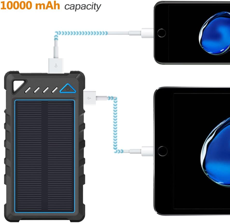 Portable Solar Charger, BEARTWO 10000mAh Ultra-Compact External Batteries with Dual USB Ports, Solar Power Bank with Flashlight for Camping, Outdoor Activities