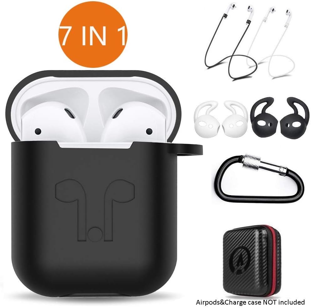 AirPods Case 7 in 1 Airpods Accessories Kits Protective Silicone Cover and Skin for Apple Airpods Charging Case with Airpods Ear Hook Grips/Airpods Staps/Airpods Clips/Skin/Tips/Grips Black Operatek…