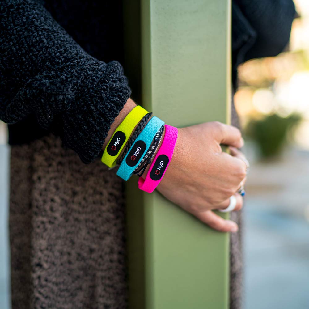 myID Hive Medical ID Bracelet for Diabetes Epilepsy Autism and More - Black Pod (S/M, Neon Green)