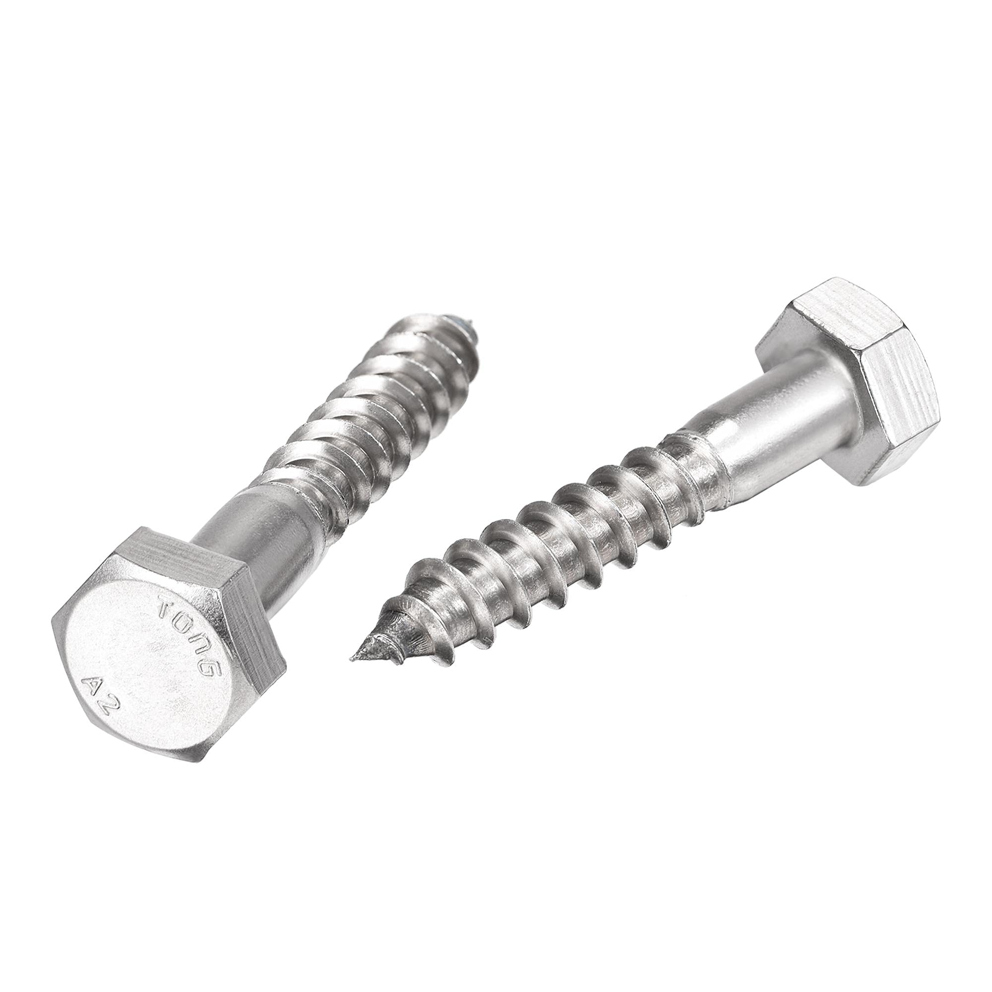 sourcing map Hex Lag Screws, M10 x 60mm 304 Stainless Steel Half Thread Self-Tapping Bolts for Wood Screw 10Pcs