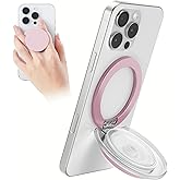 Grippopso for MagSafe Phone Grip, Magnetic Phone Grip Holder Built-in Phone Stand, Magnetic Collapsible Expandible Phone Grip with Adjustable Kickstand for Portrait or Landscape, Translucent Pink