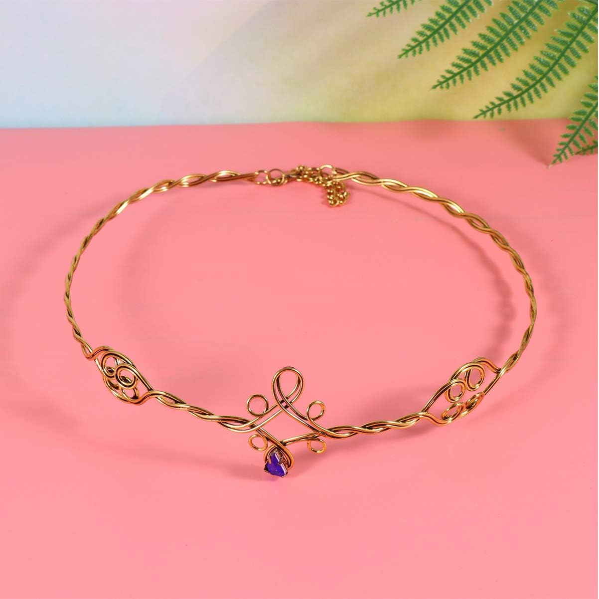Lurrose Fairy Medieval Headbands Gold Circlet Headband with Jewels, Mental Hair Clasp Cosplay Festival Hair Accessories for Women Girls - Image 4