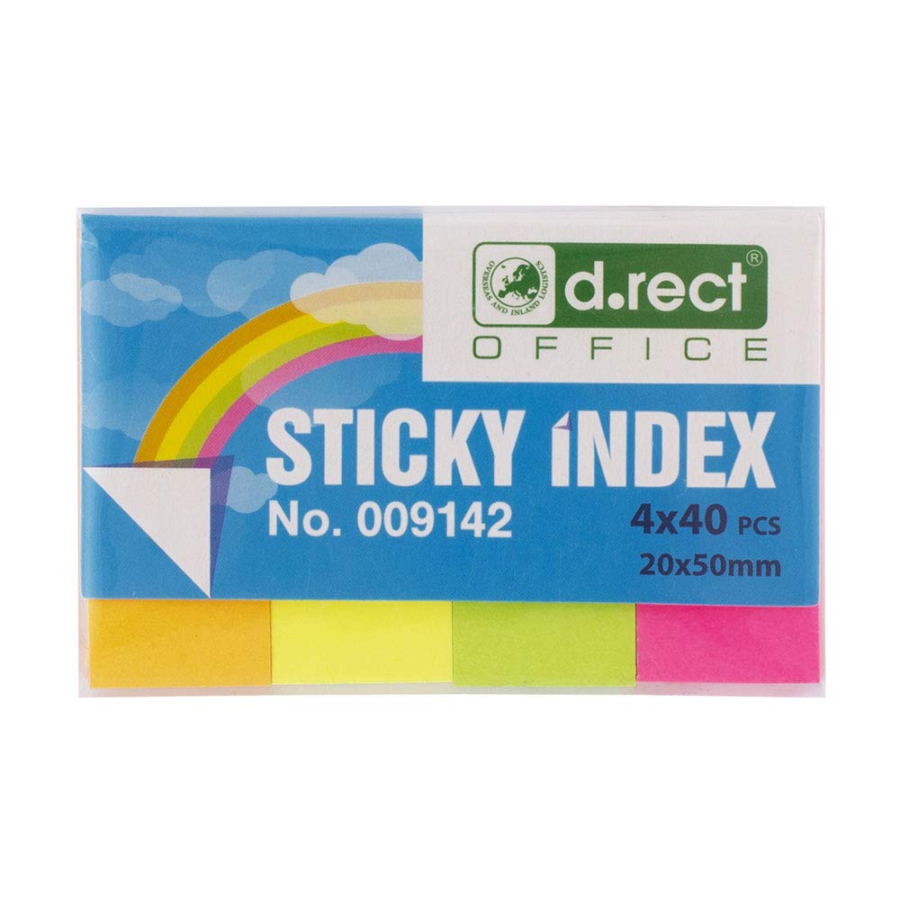D.RECT Adhesive Strips Page Marker Index Adhesive Marker Film Text Strips 20 x 50 mm 4 x 40 Pieces Cardboard Dispenser 1