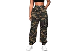 CANIBTR Women's Cargo Jogger Camo Pants with Pockets High Waist Slim Casual Tapered Camouflage Combat Hiking Pants
