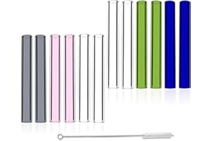 12 Pcs 4 Inches 5 Colors Borosilicate Glass Tubes, Gtysmox 10mm Diameter 1.5mm Thickness Glass Tubing with 1 Cleaning Brush(Transparent Pink Green Blue Gray)