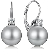 ZDaoBen Pearl Leverback Earrings, 925 Sterling Silver Cubic Zirconia Pearl Dangle Earrings for Women 10MM, Pearl Jewelry Gift for Women/Wife/Mother