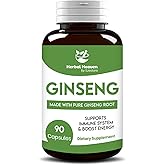 Herbal Heaven Natural Energy and Focus Ginseng Capsules 90 Count for Vitality and Wellness - 100% Herbal Formula