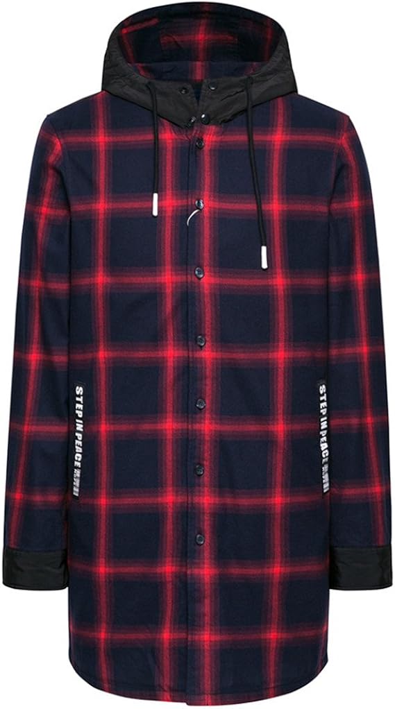 Amazon Suzuki メンズ ワイシャツ チェックシャツ ロング丈 フード 裏起毛 修身 カジュアル おしゃれ ブラック レッド シャツ 通販