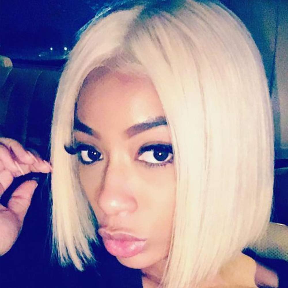 SeraphicWigBlonde Bob Wig Human Hair Short Straight 613 Bob Lace Front Wig Medium Size Cap Brazilian Remy Hair Pre plucked Hairline with baby hair