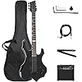 Artisasset Solid Body Electric Guitar, Flame Design Electric Guitar Kit with 20Watt Amp, Gig Bag, Shoulder Strap, H-H Pickups 36 Inch Electric Guitars for Beginners & Professional (Black)