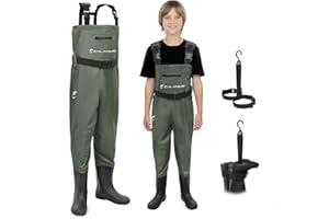Calamus WaveWalker Chest Waders for Kids, 100% Waterproof Youth Fishing Waders with PVC Boots, DWR, Knee Pads, EVA Insoles