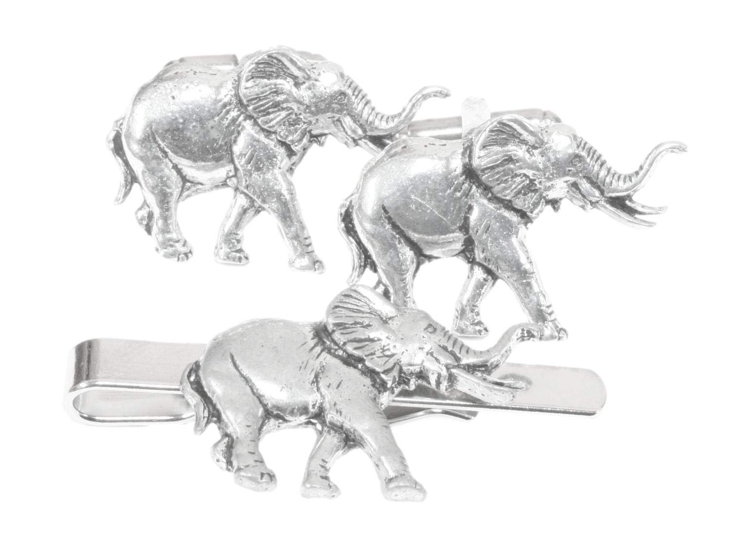 Elephant Cufflinks and Tie Bar Slide Gift Set