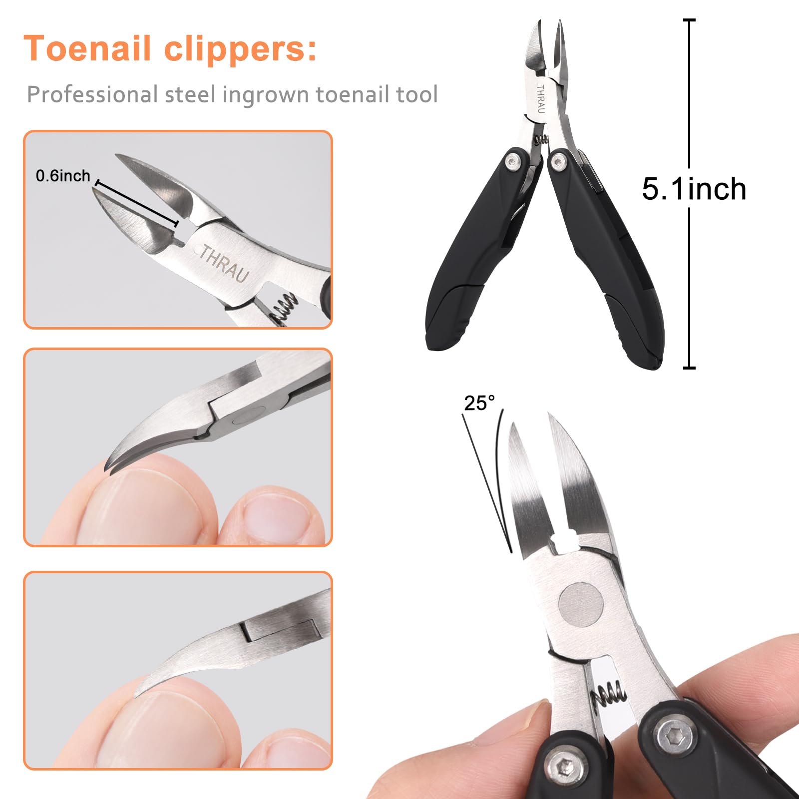 THRAU THRAU Foot Nail Clipper, 3 in 1 Folding Nail Clipper, Stainless Steel Nail Clipper, Gift Box Manicure Set