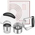 Silicone Baking Mats, Cookie Cutters, Pastry Cutter, Dough Scraper, Stainless Steel Dough Blender & Biscuit Cutter Set, Dough