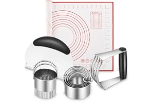 Silicone Baking Mats, Cookie Cutters, Pastry Cutter, Dough Scraper, Stainless Steel Dough Blender & Biscuit Cutter Set, Dough