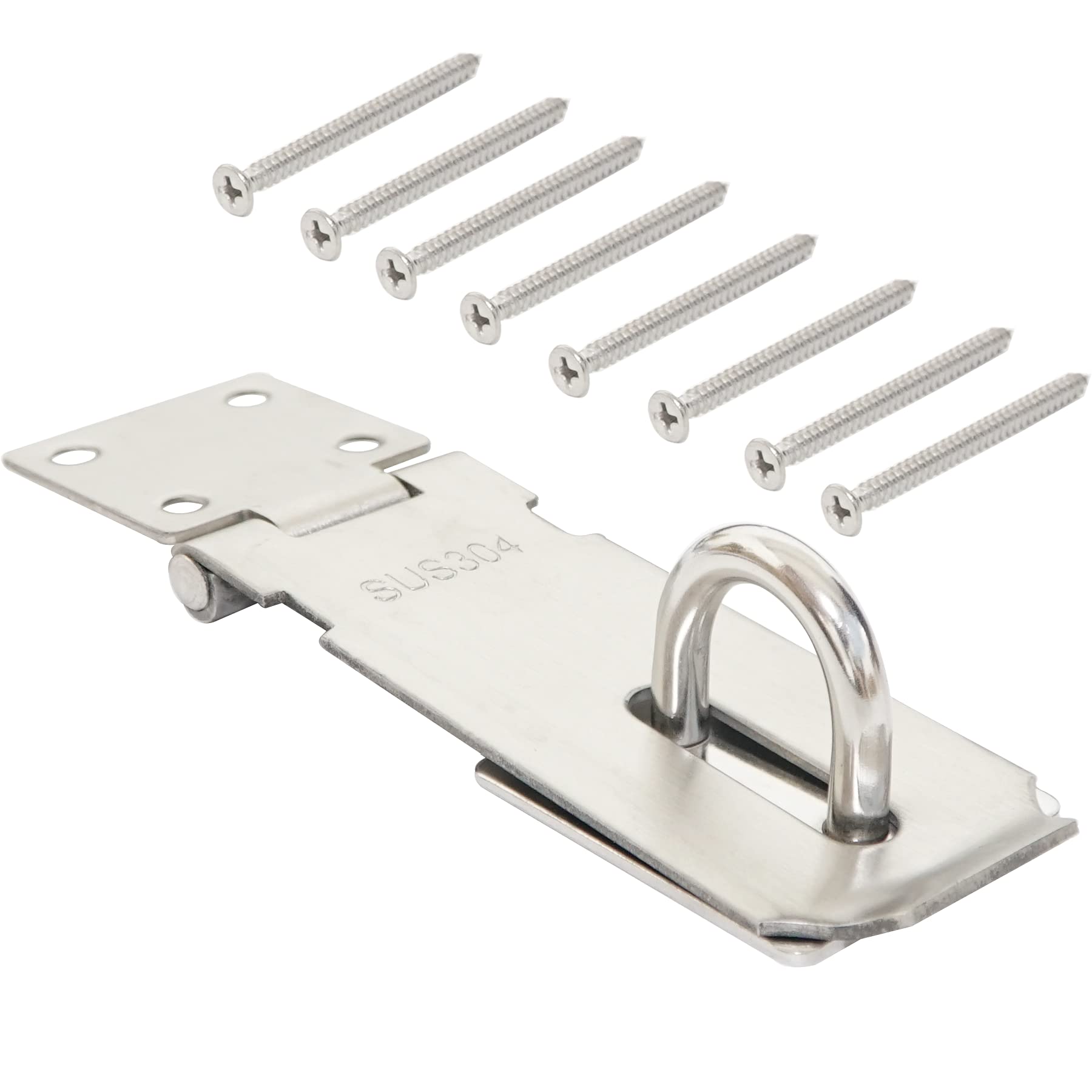 RedBee SUS304 Hasp & Staple, 4'' Stainless Steel Padlock Latch Shed Lock with 2'' SS Screws for Security