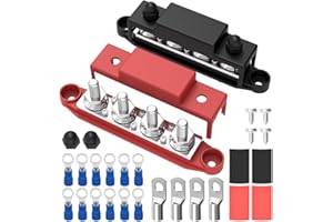 Bus Bar, Malictele 12V Bus Bar Terminal Block 4 x 3/8" Posts 6 x #8 Screws Terminals 250A Battery Terminal Block for Marine Automotive RV Solar and Power - Pair