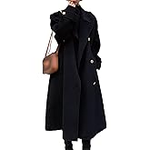 SEMATOMALA Women's Winter Double Breasted Midi Long Wool Blend Pea Coat Notched Lapel Oversized Trench Coat