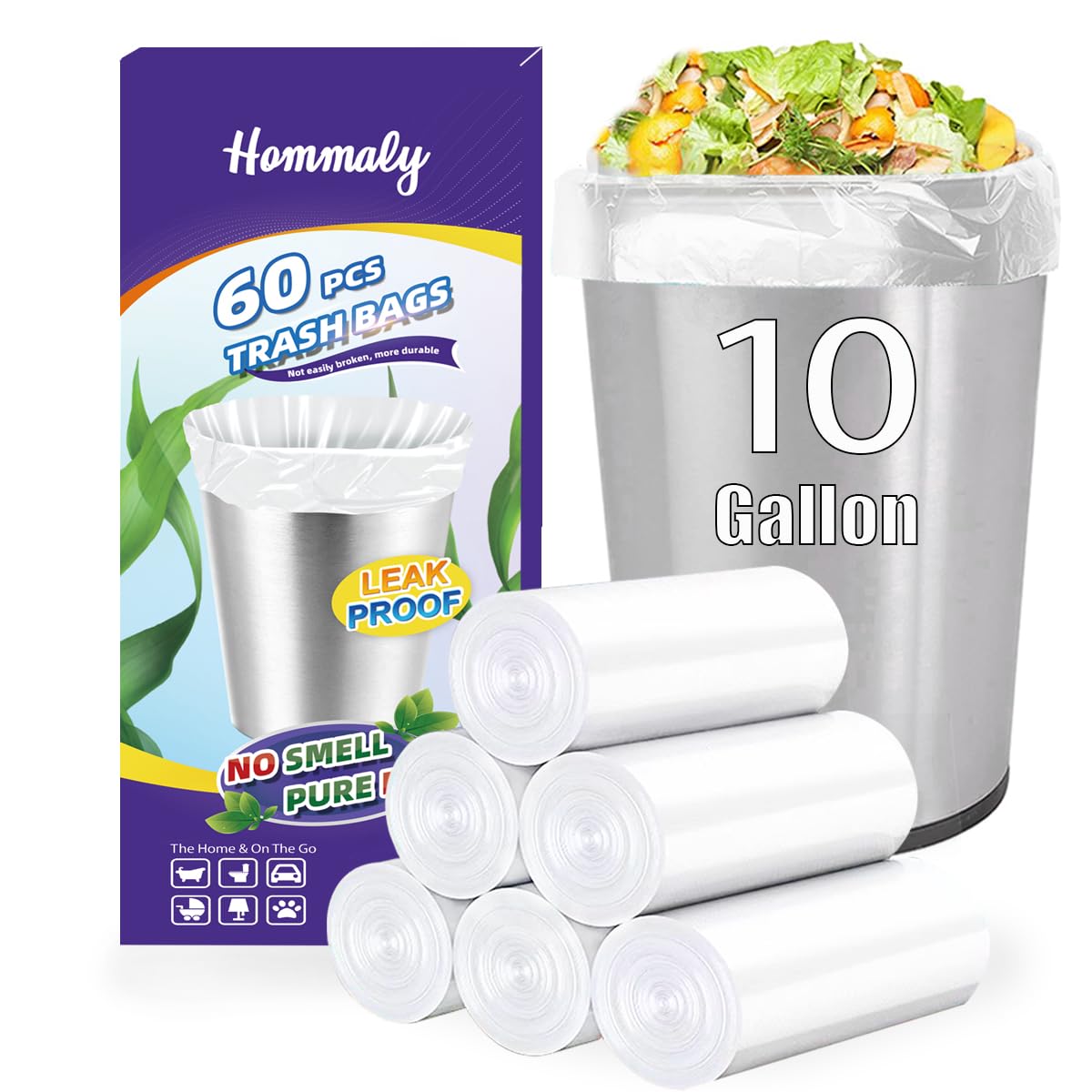Photo 1 of 10 Gallon 60pcs Medium Clear Trash Bags Strong Clear Garbage Bags, Bathroom Trash Can Bin Liners, Plastic Bags for Office Home Kitchen, Waste Basket Liner, Fit 30 Liter, 10 Gal(10G60-Clear)
