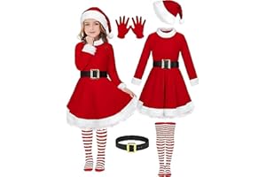 Girls Mrs Claus Costume Christmas Dress Outfit Red Velvet Dress 4-10 Years