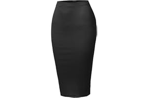 SSOULM Women's Work Office Stretchy Fitted Midi Pencil Skirt with Slit and Plus Size
