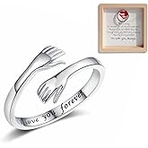 Hug Ring for Women with Floating Box, Adjustable 925 Sterling Silver/Gold Plated Hope Rings with I Love You Forever Engraved, Ideal for Friendship & Family: Moms, Daughters & Close Friends