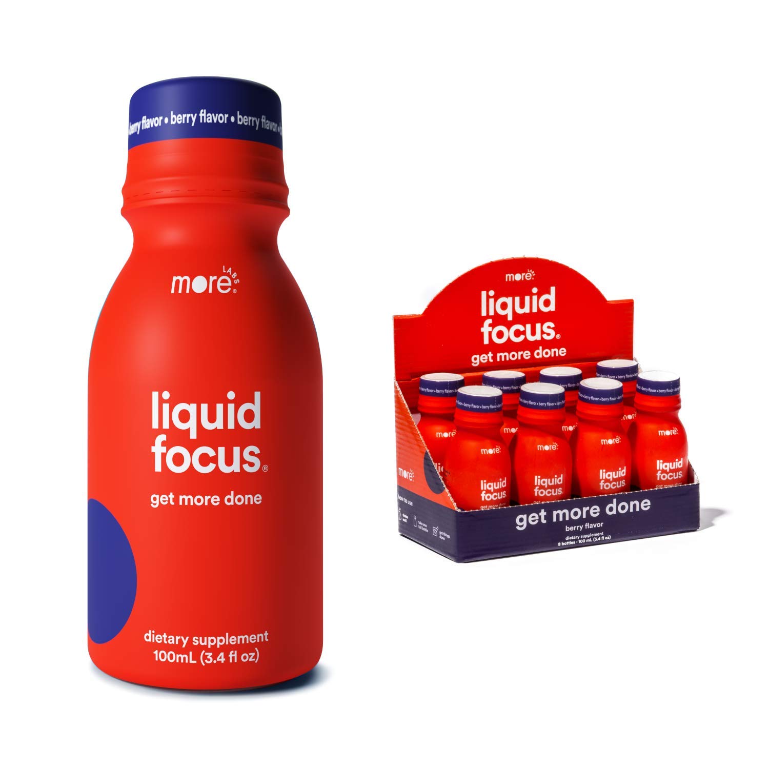 Liquid Focus by More Labs: Nootropic Energy Shot - Clinically-Proven Ingredients - Powerful Antioxidants & Adaptogenic Herbs - 150mg Caffeine - Berry Flavor - Vegan - Gluten Free (Pack of 8): Health & Personal Care