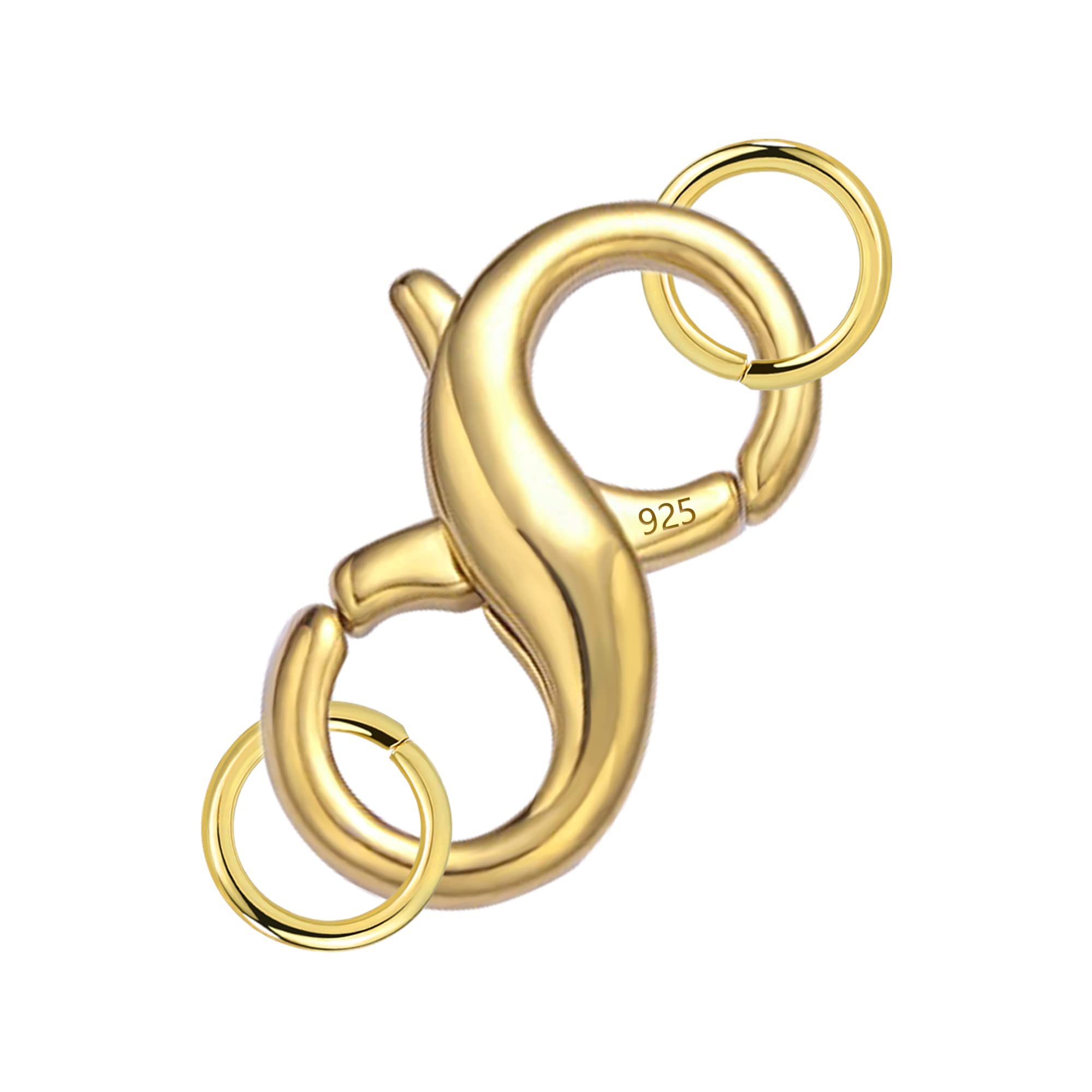 Lobster Clasp Double Opening Gold Lobster Clasp with Jump Rings 14k Gold Plated Sterling Silver Necklace Clasp Connector Bracelet Clasp for DIY Jewelry Repair Kit 0.55 x 0.24 Inch